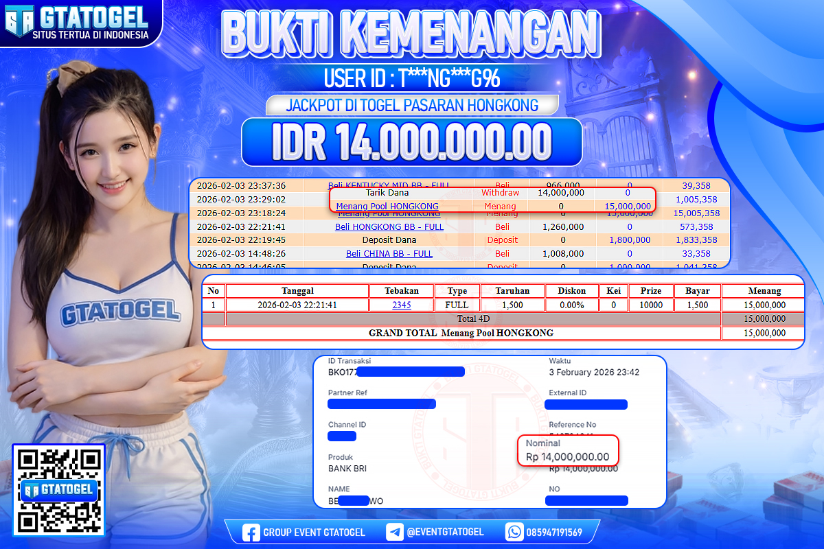 BUKTI KEMENANGAN GTATOGEL NEW ( TGL 04 - 02 - 2026 )